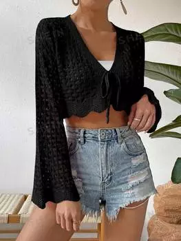 Кардиган вязаный Shein Vcay ажурный, черный