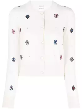 Кардиган вязки интарсия с круглым вырезом Barrie, нейтральный