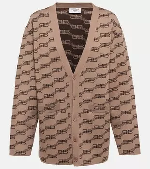 Кардиган вязки интарсия с логотипом BALENCIAGA, бежевый