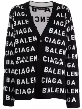 Кардиган вязки интарсия с логотипом BALENCIAGA, черный