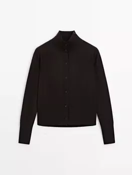 Кардиган вязки из 100% шерсти с воротником-стойкой Massimo Dutti, коричневый