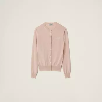 Кардиган вязки из кашемира и шелка Miu Miu, белый