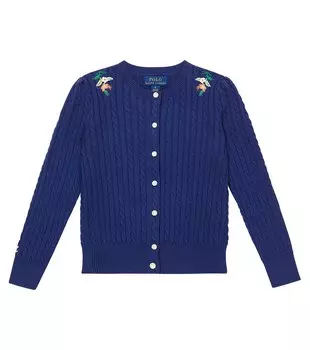 Кардиган вязки косами с вышивкой Polo Ralph Lauren, синий