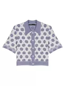 Кардиган вязки с монограммой Maje, цвет ecru blue clover monogram