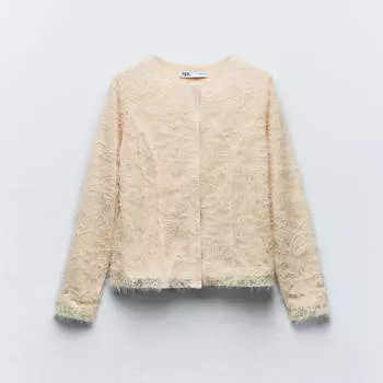 Кардиган Zara Combined Knit With Sequins, экрю