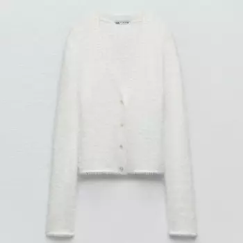 Кардиган Zara Faux Fur, светло-серый