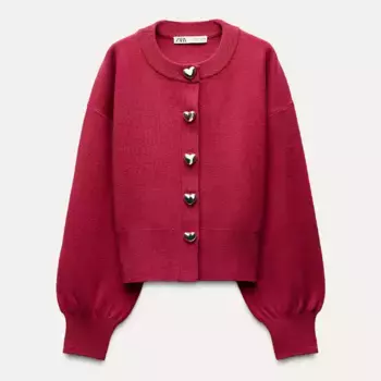 Кардиган Zara Knit With Heart Buttons, красный
