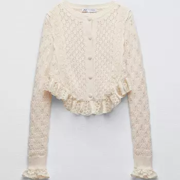 Кардиган Zara Knit With Lace, светло-бежевый