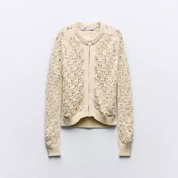 Кардиган Zara Open-knit, светло-бежевый