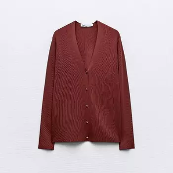 Кардиган Zara Plain Knit, красно-коричневый