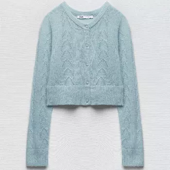 Кардиган Zara Pointelle Knit, небесно-голубой
