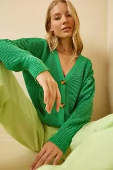 Кардиган - Зеленый - Классический крой Happiness stanbul, зеленый