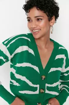 Кардиган - Зеленый - Классический крой Trendyol, зеленый