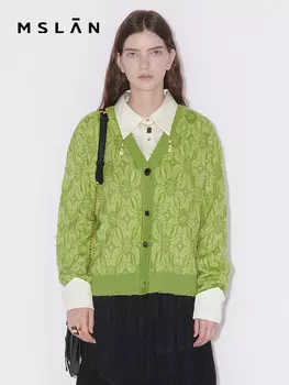 Кардиган жаккардовый MSlan вязаный, зеленый