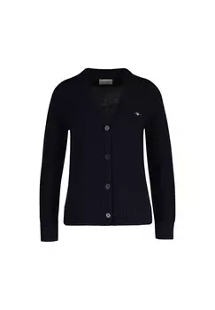 Кардиган женский - CLASSIC COTTON CARDIGAN, планка на пуговицах, тонкая вязка, хлопок GANT, цвет Blau (evening Blue)