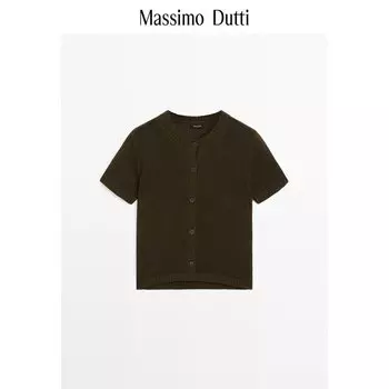 Кардиган женский Massimo Dutti с круглым вырезом и короткими рукавами, зеленый