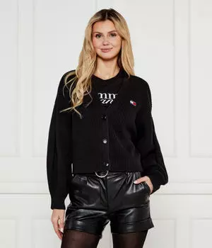 Кардиган женский Tommy Jeans вязаный на пуговицах с логотипом бренда, черный