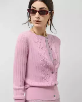 Кардиган женский в рубчик с завязками Roberto Verino, светло-розовый