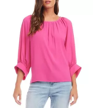 Karen Kane Блузка для миниатюрных размеров с рукавами 3/4 и круглым вырезом, розовый