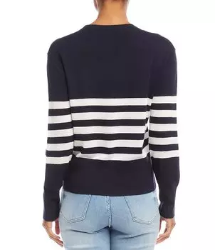 Karen Kane Вязаный свитер в полоску с круглым вырезом и длинными рукавами, синий