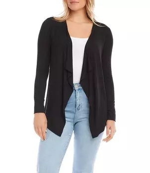 Карен Кейн Вязаный кардиган с шалевым воротником и длинными рукавами, асимметричный подол, драпировка и открытая передняя часть Karen Kane, черный