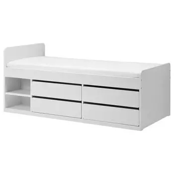 Каркас кровати с местом для хранения вещей + реечное дно SLKT IKEA, 90x200 см, белый