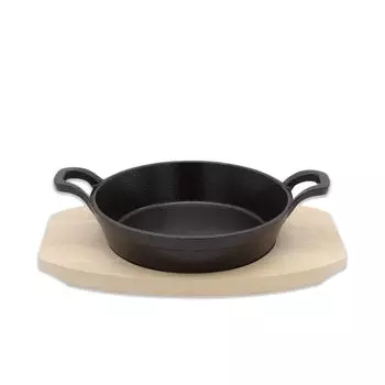 Karl Krger 82018 Toledo Чугунная сервировочная сковорода с деревянной тарелкой, 18 см, черная Karl Krueger