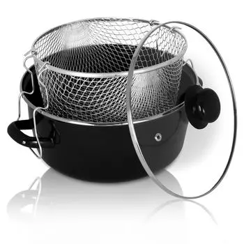 Karl Krger PFD24 эмалированная кастрюля для картофеля фри с хромированным ободком, ситом и стеклянной крышкой, 24 см Karl Krueger