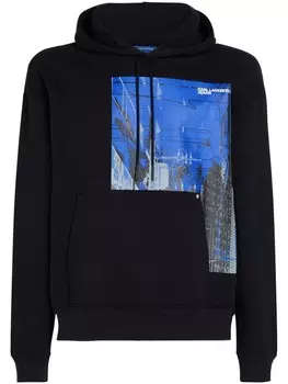 Karl Lagerfeld Jeans худи с кулиской и графичным принтом, черный