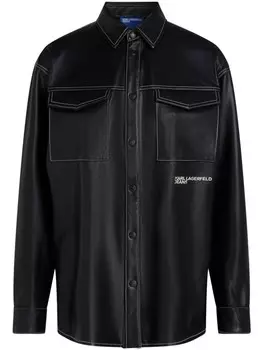 Karl Lagerfeld Jeans рубашка из искусственной кожи с вышитым логотипом, черный