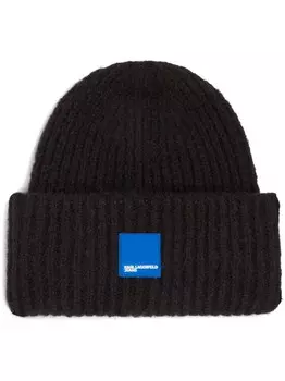 Karl Lagerfeld Jeans шапка бини в рубчик с логотипом, черный