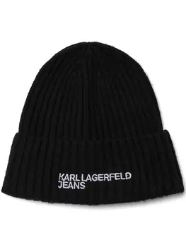 Karl Lagerfeld Jeans вязаная шапка с вышитым логотипом, черный