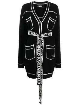 Karl Lagerfeld кардиган с поясом и логотипом, черный