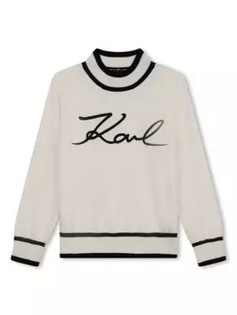 Karl Lagerfeld Kids джемпер с высоким воротником и вышитым логотипом, нейтральный цвет