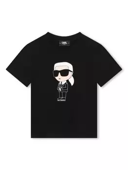Karl Lagerfeld Kids футболка из хлопка с графическим принтом, черный
