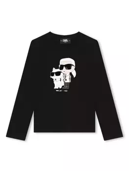 Karl Lagerfeld Kids футболка с длинными рукавами и принтом Ikonik Karl, черный