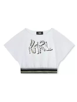 Karl Lagerfeld Kids футболка с логотипом и блестками, белый
