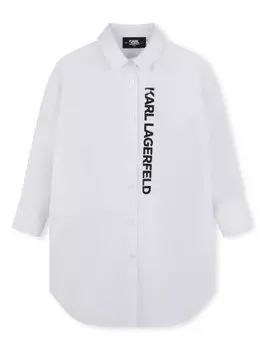 Karl Lagerfeld Kids хлопковое платье-рубашка с логотипом, белый