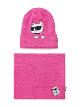 Karl Lagerfeld Kids комплект Choupette из шапки бини и снуда, розовый