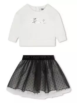 Karl Lagerfeld Kids комплект из пышной юбки и футболки с логотипом, белый