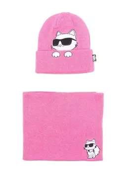 Karl Lagerfeld Kids комплект из шапки-бини и шарфа с логотипом, розовый