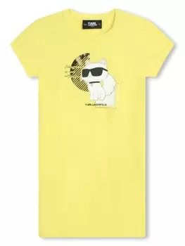 Karl Lagerfeld Kids короткое платье из джерси с принтом Choupette, желтый