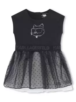 Karl Lagerfeld Kids платье из тюля с принтом Choupette, черный