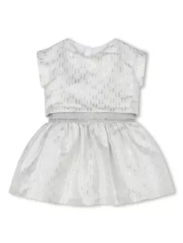 Karl Lagerfeld Kids платье с эффектом металлик и жаккардовым логотипом, белый
