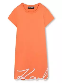 Karl Lagerfeld Kids платье с вышитым логотипом, оранжевый