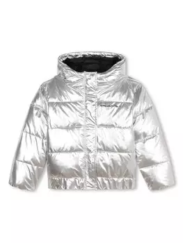 Karl Lagerfeld Kids пуховик с эффектом металлик, серебристый