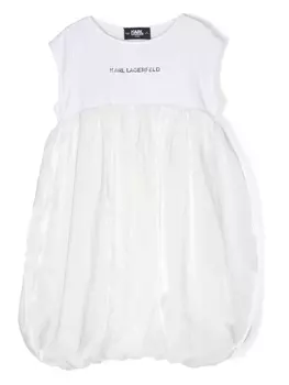 Karl Lagerfeld Kids пышное платье с логотипом, белый