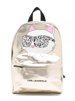Karl Lagerfeld Kids рюкзак с эффектом металлик и принтом Choupette, золотистый