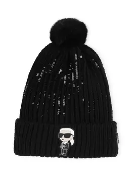 Karl Lagerfeld Kids шапка бини с помпоном и пайетками, черный