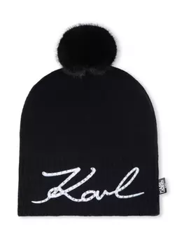 Karl Lagerfeld Kids шапка бини с помпоном и логотипом, черный